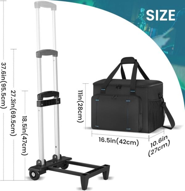 Rolling DJ Cable File Bag, DJ Gig Bag Padded Case with Detachable Trolley & Dividers, Cable Organizer with Multi-pocket & Compartment for 15.6'' Laptop, DJ Gear, Musical Instrument, Sound Equipment - Image 6