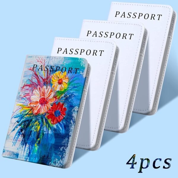 4-Piece DIY Sublimation Passport Holder Covers, PU Leather, RFID Blocking, Black, Unisex, Minimalist Style, 5 Compartments, 3 Card Slots, Boarding Pass Pocket - Image 3