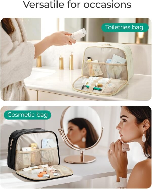 BAGSMART Travel Toiletry Bag, Large Wide-open Travel Bag for Toiletries, Puffy Makeup Cosmetic Travel Bag with Handle-Black - Image 2