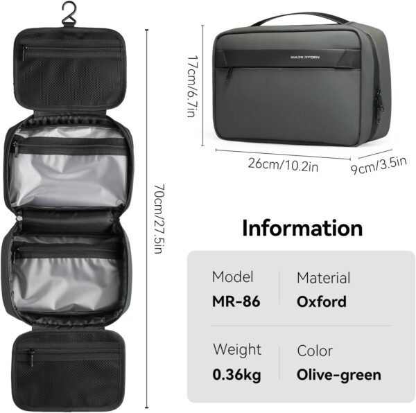 MARK RYDEN Toiletry Bag for Men, Travel Toiletry Organizer Dopp Kit Water-resistant Shaving Bag for Toiletries Accessories (Green) - Image 6