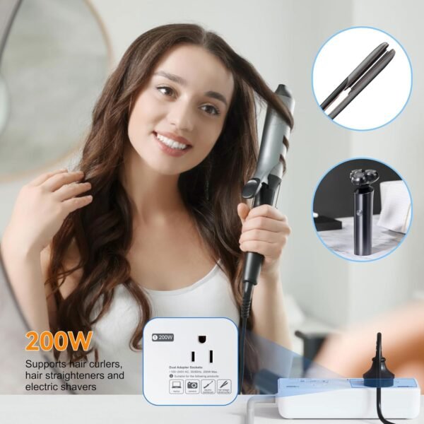 BESTEK 220v to 110v Voltage Converter US to Europe: 2000W Travel Voltage Converter for Hair Dryer & 200W Convert 220V to 110V for Curling Iron, Straightener - Image 3