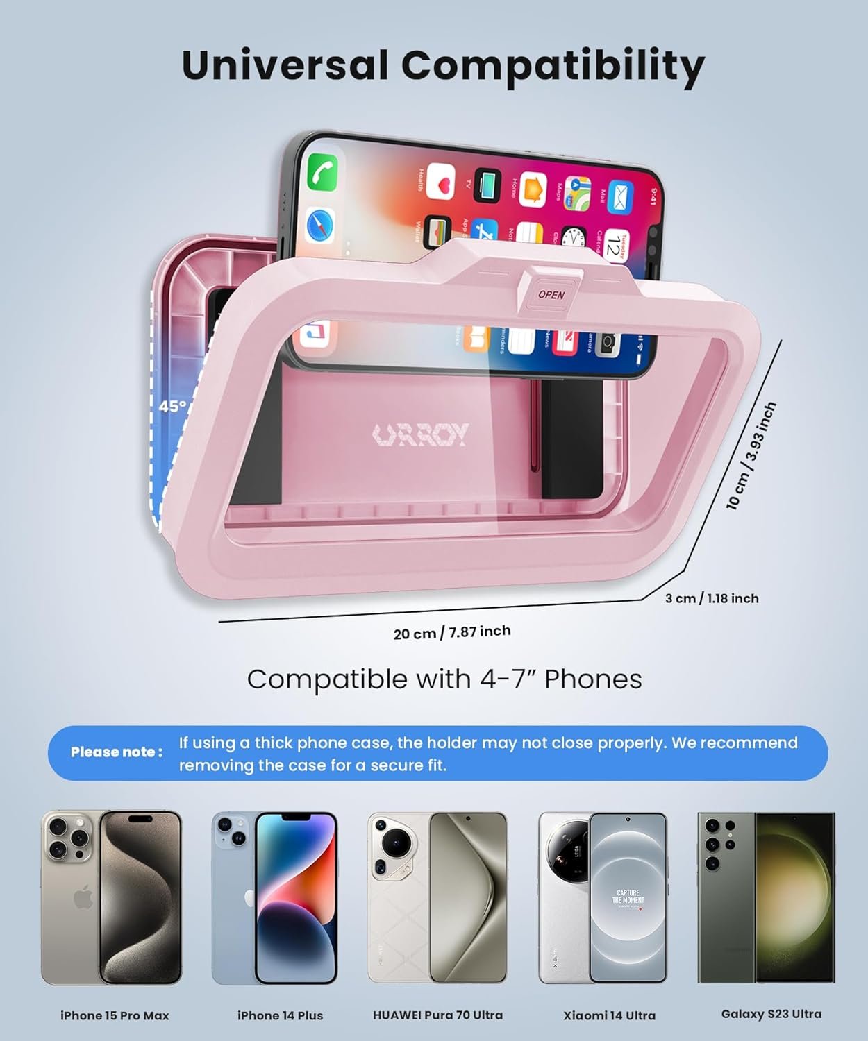 URROY Shower Phone Holder Waterproof One-Touch Open Shower Phone Case Anti-Fog & Sensitive Touchscreen Bathroom Wall Phone Mount Stand Universal Fit for iPhone & Smartphones Gift for Men Women Pink - Image 7