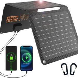 [Upgraded] FlexSolar 20W Portable Solar Panel, High Efficiency ETFE Foldable Panels with 5V USB A/USB C Ports, IP67 Waterproof Power Emergency Solar Charger for Phone Power Bank Camping Backpacking