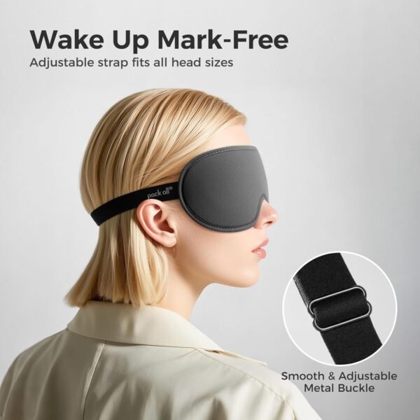 pack all Light Blocking Sleep Mask for Men and Women, 3D Eye Mask for Pressure-Free Sleep, Soft Sleeping Eye Cover with Adjustable Elastic Strap, Grey - Image 4