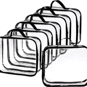 Fasmov 6 Pack Large Clear Travel Packing Cube, See-Through PVC Organizer, Vinyl Zippered Storage Bags Multipurpose Pouch with Handle for Suitcase Pants, Cashmere, Sweaters Shirts Dress Storage