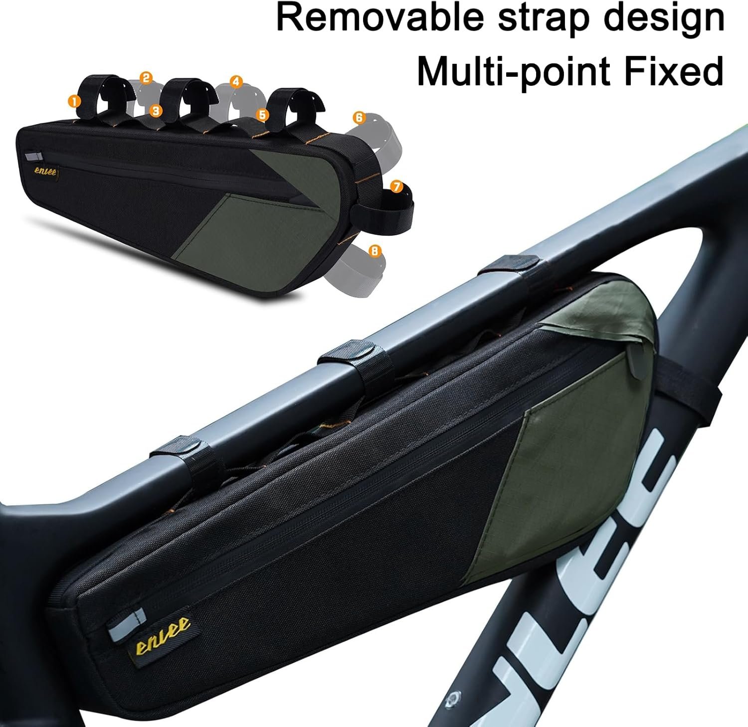 ENLEE Bicycle Frame Bag, 2.5L Large Reflective Mountain Bike Frame Bag, Waterproof & Shockproof Triangle Bike Bag Perfect Storage Tool For Road Gravel Bike, Easy Installation With Velcro Straps, Green - Image 4