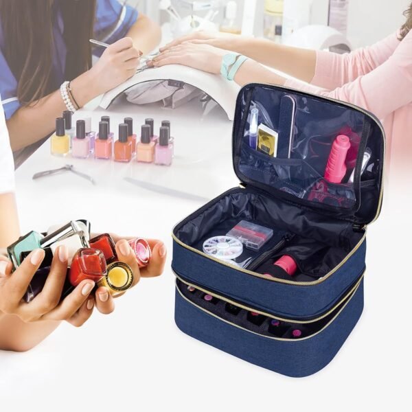 Nail Polish Organizer Bag Double Layer Capacity Portable Travel Storage Case Holds 30 Bottles (15 ml/0.51 floz) Nail Supplies Holder Bag Designed for Nail Tools Blue - Image 7