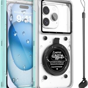 Beasyjoy Waterproof Phone Case, Underwater Snorkeling Diving Phone Case, Universal Self-Check Water Proof Pouch Dry Bag Up to 6.9 Inch for iPhone 16/15/14/13/12/11/Samsung S24/S23/Google – Green