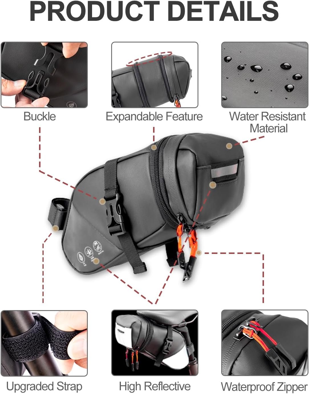 Bike Seat Bag, Expandable Bicycle Saddle Bag Under Seat, Waterproof Cycling Seat Pack for Mountain Road Bikes and Commuter, 1.5-2L - Image 6
