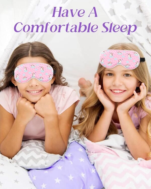 Sleep Mask for Kids - Cute Cartoon Silk Eye Mask for Sleeping with Adjustable Strap Soft Smooth Light Silk Kids Eye Cover for Boys Girls Teens, Sleeping Unicorns - Image 6