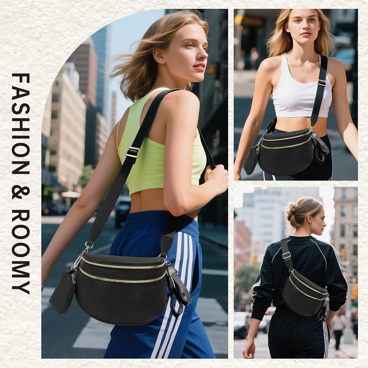 Cross Body Bag for Women Checkered Crossbody Bags Bum Bag for Women Fanny Packs for Girls Small Nylon Checkered Purse Trendy Shoulder Pouch for Womens (Black, One Size) - Image 7