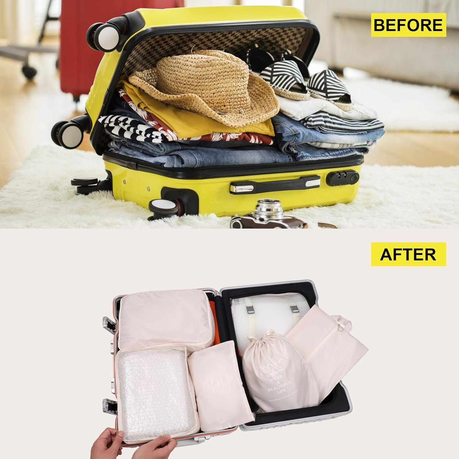 Packing Cubes for Travel Bags Suitcase Organizer Travel Cubes for Packing Luggage Organizer Bags for Packing Gifts for Men (Beige 7 Pcs) - Image 6