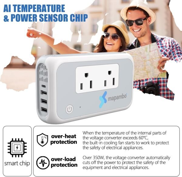Mapambo 220V to 110V Voltage Converter Us to Europe for Hair Straightener & Curling Irons, Converter for European Travel with Fast Charging for Germany France Italy Spain (3U1C) - Image 6