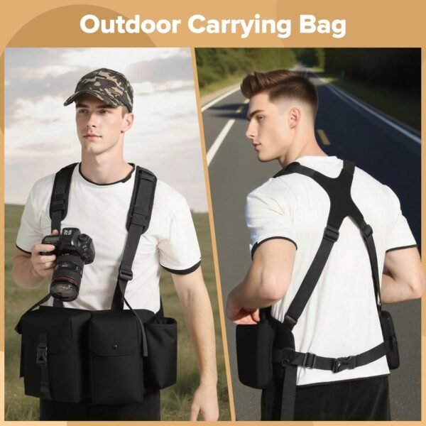 Camera Strap Chest Pack Waterproof Multifunctional Camera Bag Vest Waist Pack Adjustable Strap Suitable for Storing DSLR Camera Body Lens Smartphone Water Bottle(Black) - Image 7
