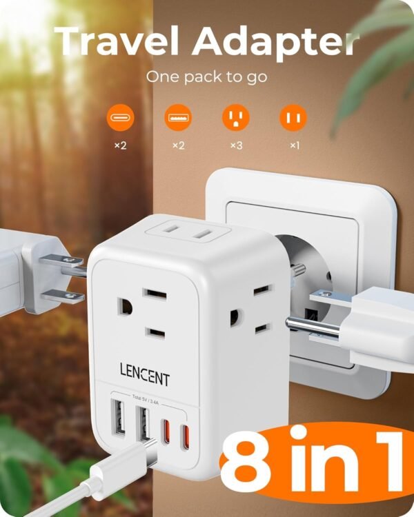 LENCENT European Travel Plug Adapter, Foldable US to Europe Plug Adapter with 4 Outlets, 4 USB (2 USB C) Charger Adapter, Type C Power Adaptor for USA to Italy Spain France Portugal Iceland Germany - Image 6