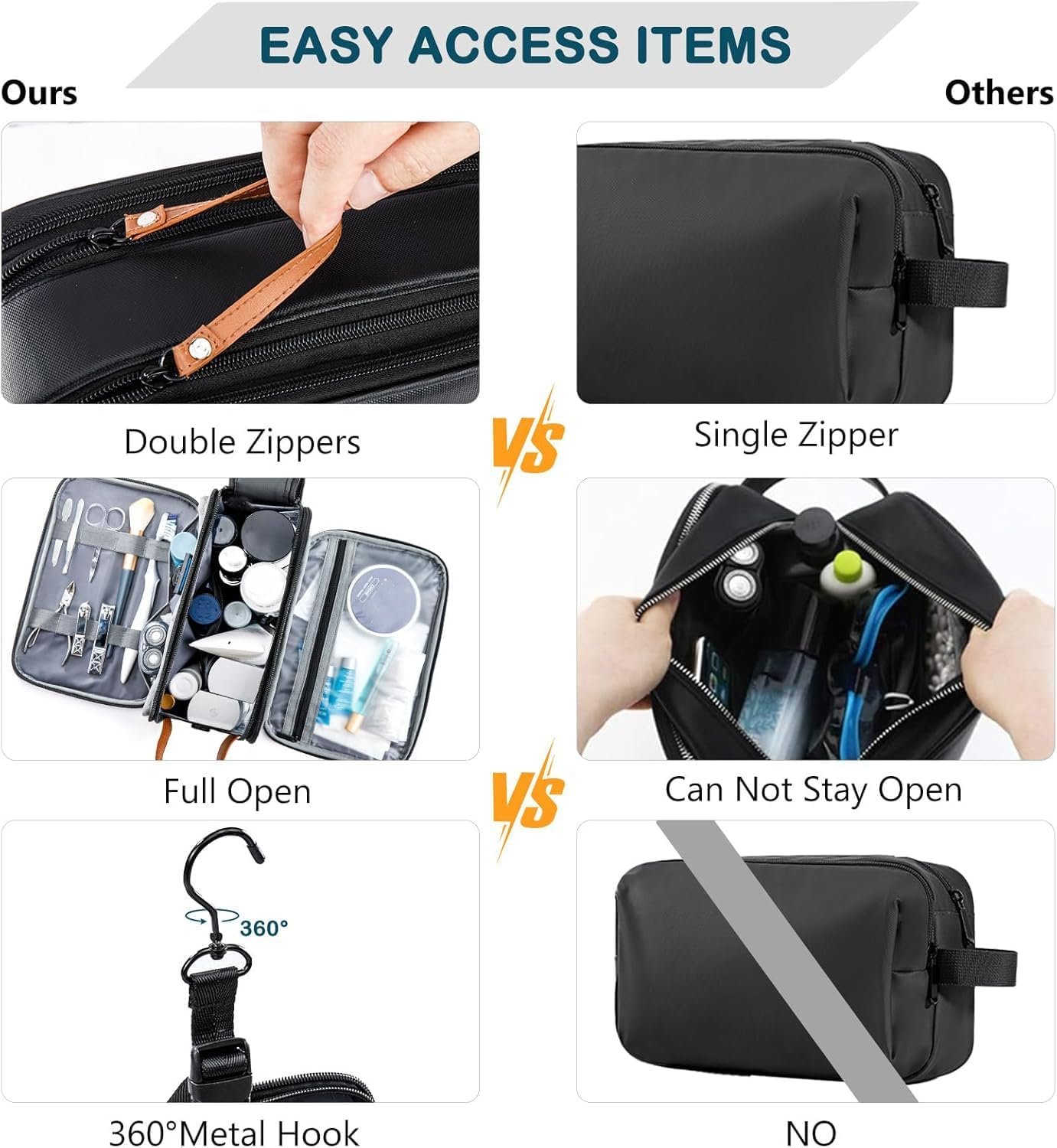 BAGSPRITE Large Toiletry Bag for Men, Women Travel Bag with Hanging Hook, Water-resistant Makeup Cosmetic Bag Shaving Kit Organizer, Bathroom Bag for Traveling - Image 5