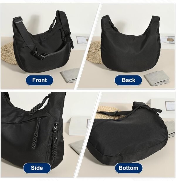Arch Moon Crossbody Bag for Women, Nylon Curved Purse, Lightweight Dumpling Shoulder Sling Bag for Travel Casual - Image 7