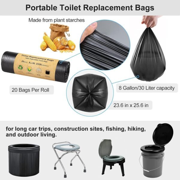 BLIKA 25 Count Toilet Replacement Bags, 8 Gallon, 30 Liter, Heavy Duty 1 Mil, Compost Bags 8 Gallon, Camping Toilet Bags for Portable Toilet, Car Travel, Camping, Long Trips - Image 5