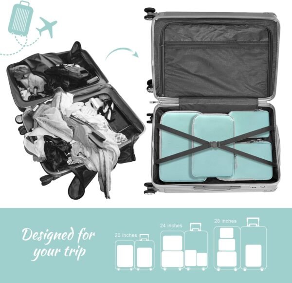 WOOMADA Compression Packing Cubes for Suitcases Travel Essentials 4 Set Expandable Travel Bags Organizer for Luggage(turquoise) - Image 3