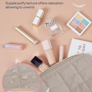 BAGSMART Makeup Bag Travel Toiletry Bag, Puffy Padded Make Up Bags for Women Makeup Organizer Case, Wide-open Pouch Purse Travel Essentials Toiletries Accessories Brushes, Camel