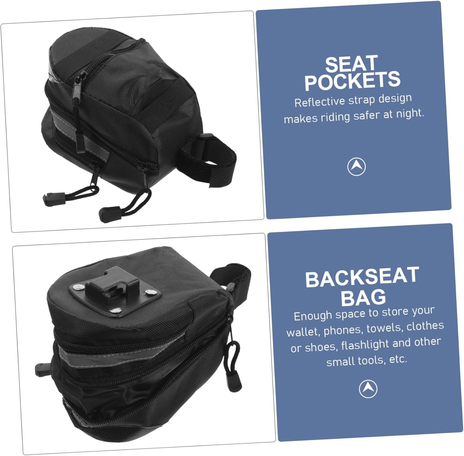 Large Capacity Rear Seat Bag for Mountain and Road Bikes Cycling Saddle Pouch with Reflective Strap Portable Storage for Wallet Easy to Install Under Seat - Image 4