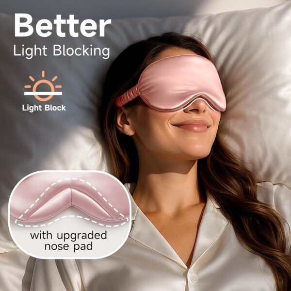Umisleep 100% Pure Mulberry Silk Sleep Mask, 22 Momme 6A Soft & Smooth Fibers, Breathable Eye Mask for Women Men, Better Light Blocking Sleeping Mask with Travel Pouch, Elastic Strap Blindfold, Pink - Image 5