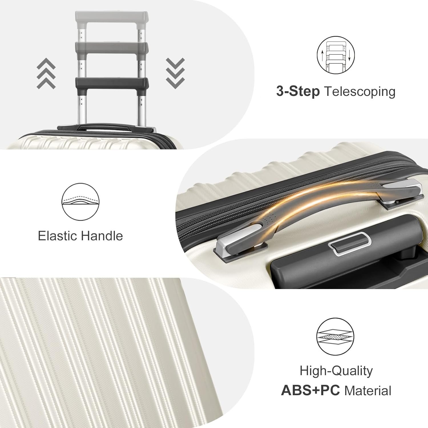 Karl home Expandable Carry on Luggage Airline Approved, 2 Piece Hardshell Luggage Set with TSA Lock & Spinner Wheels, 20" Hardside Suitcase with 14" Cosmetic Case for Women Men Traveling, White - Image 4