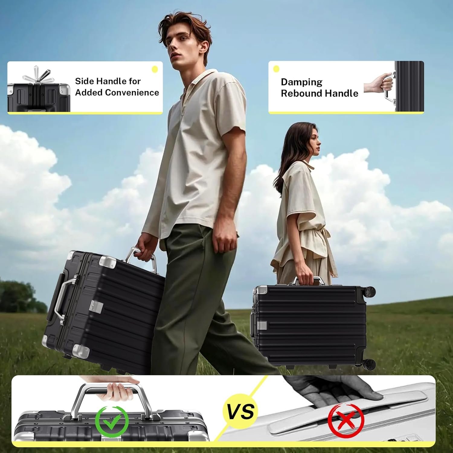 Krute Carry On Luggage 20 inch Aluminum Frame Suitcase with Spinner Wheels No Zipper Hardshell PC+ABS Luggages TSA Lock Zipperless Suitcases - Image 6