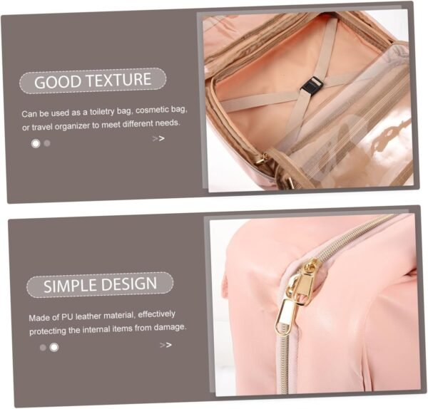 Wakauto PU Leather Toiletry Bag for Women Multi Compartment Travel Organizer with Hanging Hook Portable Cosmetic Case for Makeup and Bathroom Essentials - Image 5