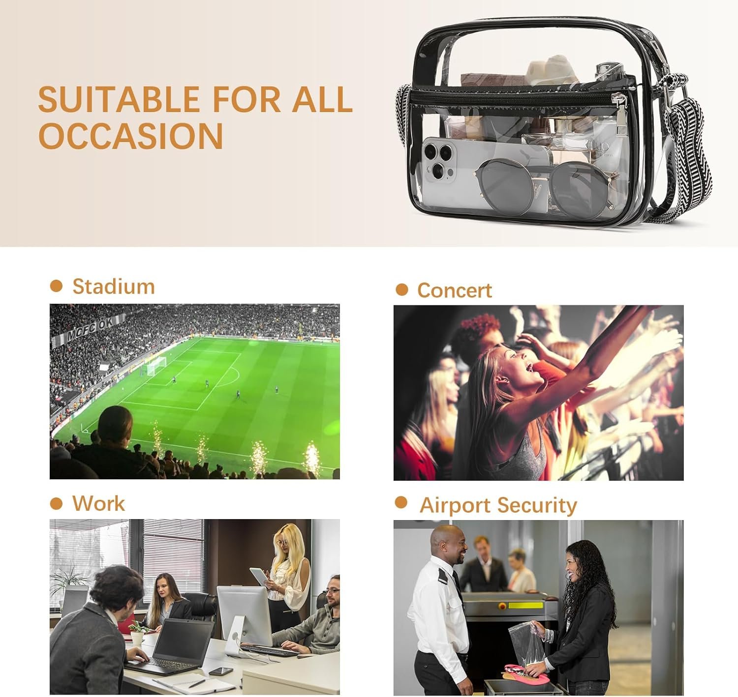 BOSTANTEN Clear Bag for Women Stadium Approved Clear Bags Small Crossbody Purse Trendy for Concerts Sports Events - Image 7