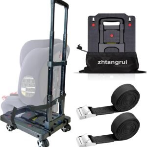 Car Seat Dolly for Airport – CarSeat Roller Cart Wheels for Airplane – Car Seat Travel Cart Carrier with Straps Trolley Foldable Luggage Trolley (Black)