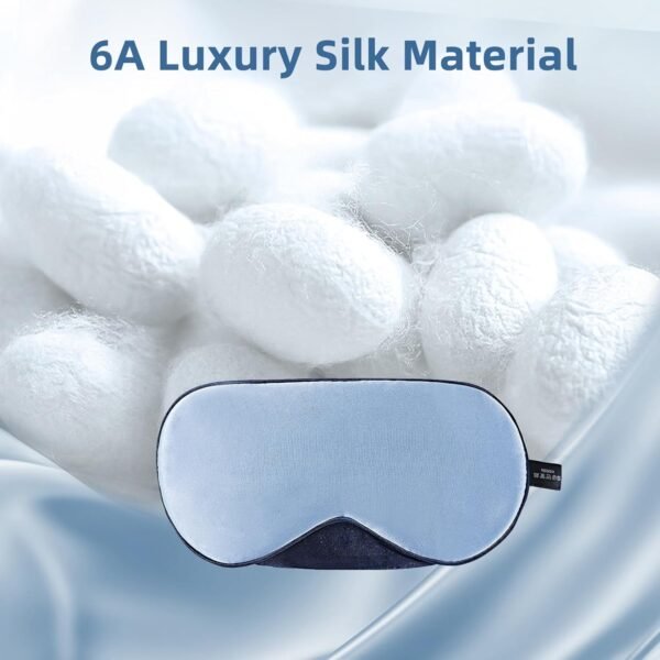 Sleep Mask, 1 Pack 100% Real Natural Pure Silk Eye Masks with Elastic Adjusting Strap, Mulberry Silk Eye Sleep Shade Cover for 3 Sizes (Blue, Small 7.1''x3.1'') - Image 5