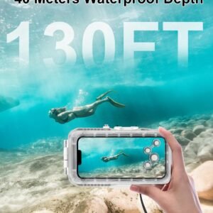 PULUZ 40m/130ft Waterproof Diving Case for iPhone 15 Pro Max/15 Plus /14 Plus / 14 Pro Max / 13 Pro Max /12 Pro Max/for Surfing Snorkeling Floating Photo Video Taking Underwater Housing Cover White