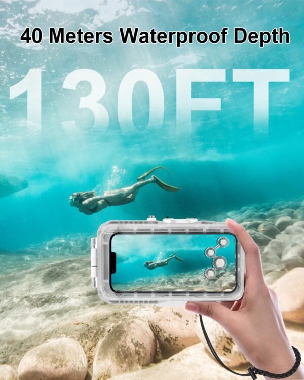 PULUZ 40m/130ft Waterproof Diving Case for iPhone 15 Pro Max/15 Plus /14 Plus / 14 Pro Max / 13 Pro Max /12 Pro Max/for Surfing Snorkeling Floating Photo Video Taking Underwater Housing Cover White - Image 2