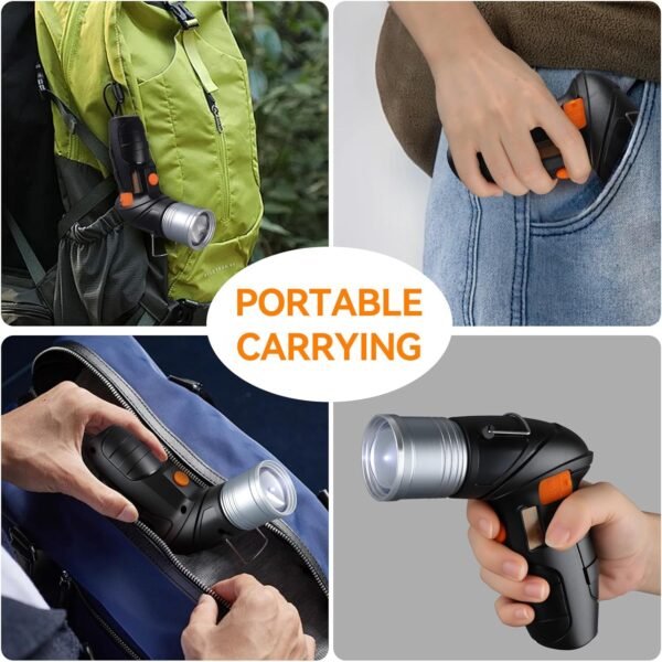 Horenom Handheld Spotlight with Adjustable Focus, 1000LM Rechargeable Spot Light Portable Flashlight with Foldable Stand for Emergencies, Camping, Night Walking - Image 3