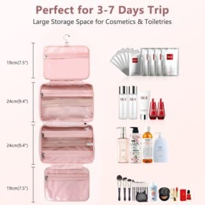 Travel Toiletry Bag,Hanging Toiletry Bags for Traveling Women, Water-resistant Makeup Cosmetic Bag Travel Organizer for Accessories, Shampoo, Full-size Container, Toiletries