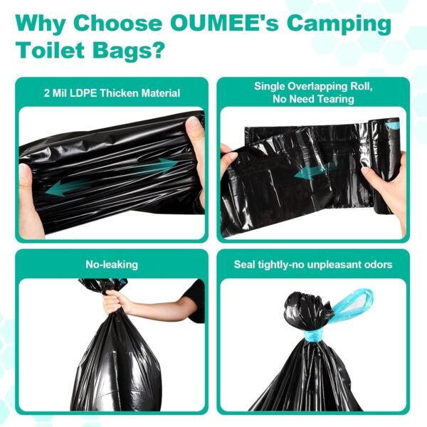 60 Portable Toilet Bags with Poo Gel Set, 8 Gallon Camping Toilet Bags with Absorbent Gels, Waste Bags, Leak-Proof Trash Bag for Camping Potty, Traveling - Image 3