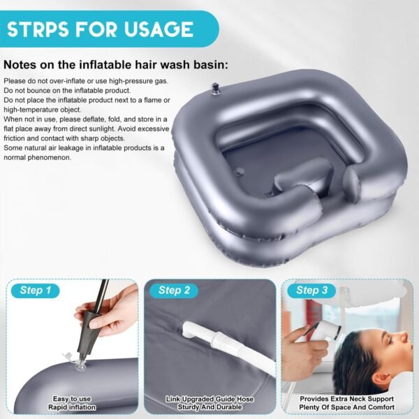 Inflatable Shampoo Basin, Loc Detox Tub for Dreads, Shampoo Buddy Bowl for Bedridden, Disabled,Injured with 2.5 GL Portable Water Shower Bag（Silvery） - Image 4