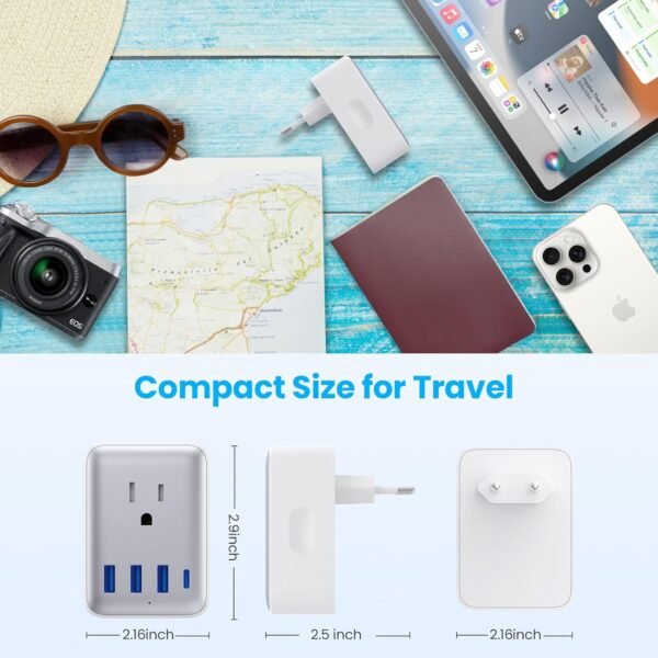 European Travel Plug Adapter, 45W International Power Plug With 2 AC Outlets, 1 USB-C and 3 USB-A Ports, 6-in-1 Type C Power Adapter Charger for US to Most of Europe EU Spain Italy France Germany - Image 6
