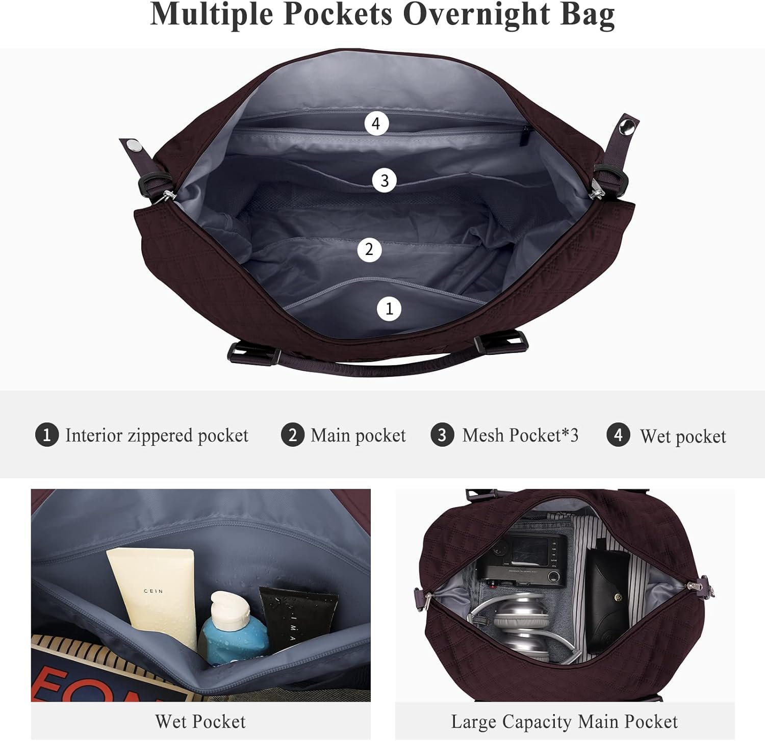 Travel Duffel Bag,Sports Tote Gym Bag,Shoulder Weekender Overnight Bag for Women - Image 4