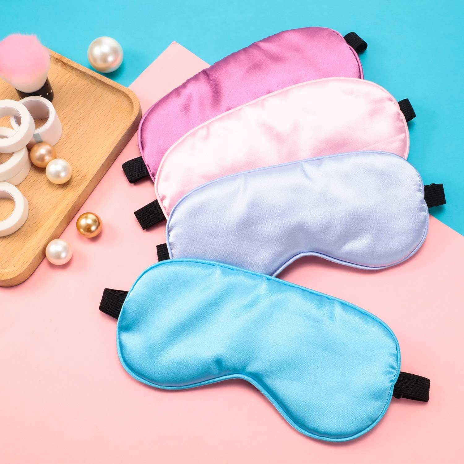 BBTO 8 Pcs Sleep Mask, Silk Eye Mask for Sleeping with Adjustable Strap, Blackout Sleeping Eye Blindfold Soft Silk Mask for Men Women Adults (Light Color) - Image 6