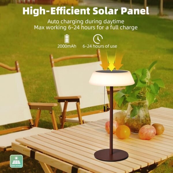 Solar LED Outdoor Table Lamp Waterproof, 3 Level Dimmable Desk Night Light, Portable Cordless USB Rechargeable, for Home/Deck/Patio/Garden (Bronze) - Image 6
