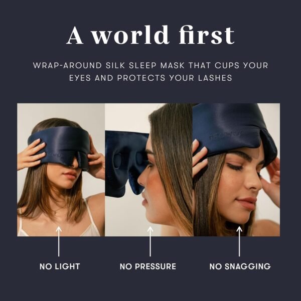 DROWSY Eyelash Protecting Silk Sleep Mask for Natural Lashes & Extensions. Deep Eye Cups, Zero Pressure, Total Blackout, Full Wraparound (Midnight Blue) - Image 6