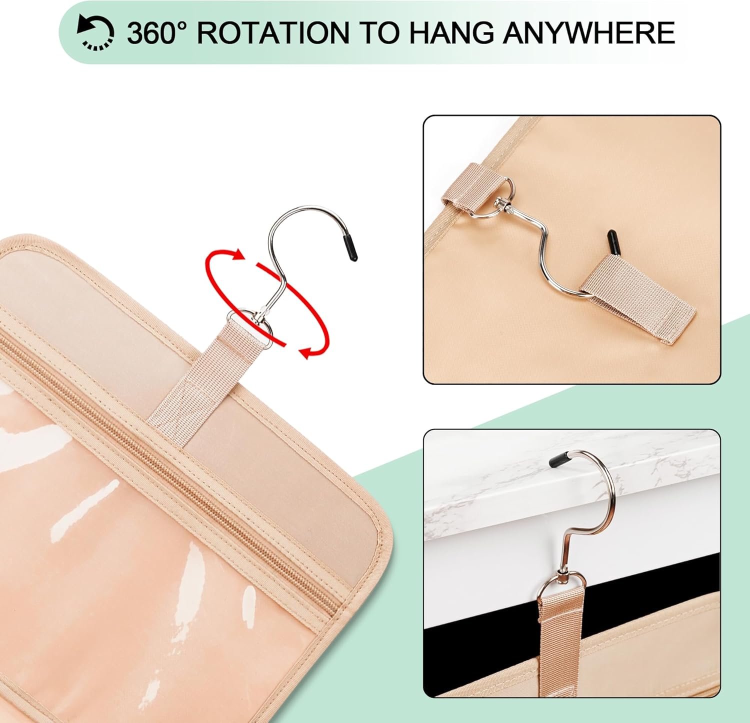 Travel Hanging Toiletry Bag for Women, Cruise Ship Essentials, with Jewelry Organizer, Extra Large Makeup Dopp Kit, Waterproof Cosmetic Bags, Toiletries Kit Set with Trolley Belt, Green - Image 7