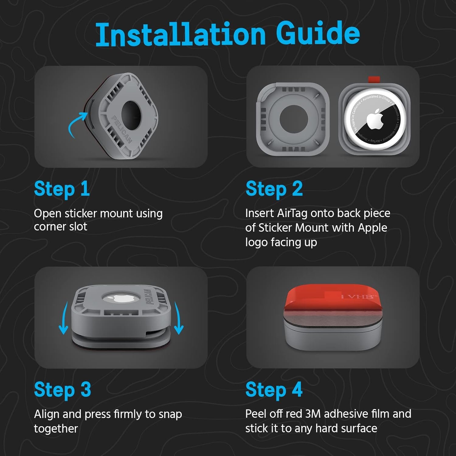 Pelican Protector 4-Pack AirTag Holder - Air Tag Case with 3M Adhesive Sticker - Rugged Shockproof AirTag Cover - Hidden Air Tag Holder Stick On Mount for Travel Luggage Bike Car Remote - Grey - Image 7