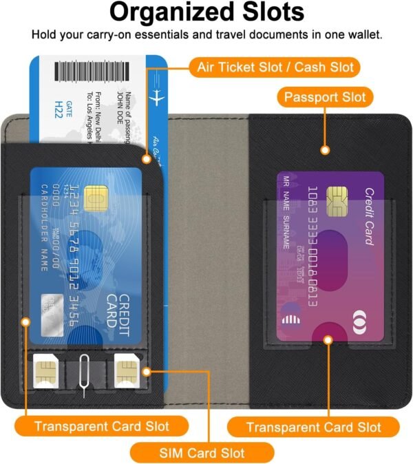 RSAquar Passport and Vaccine Card Holder Combo, Passport Holder Cover Wallet, Leather Card Case Travel Accessories with RFID Blocking for Women and Men, Y-Black - Image 4