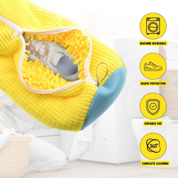 2PCs Shoe Washing Machine Bag with Shoe Tree - Durable Sneaker Wash Bag for All Shoe Sizes and Types - Shoe Laundry Cleaning Bag Washer (Yellow) - Image 2