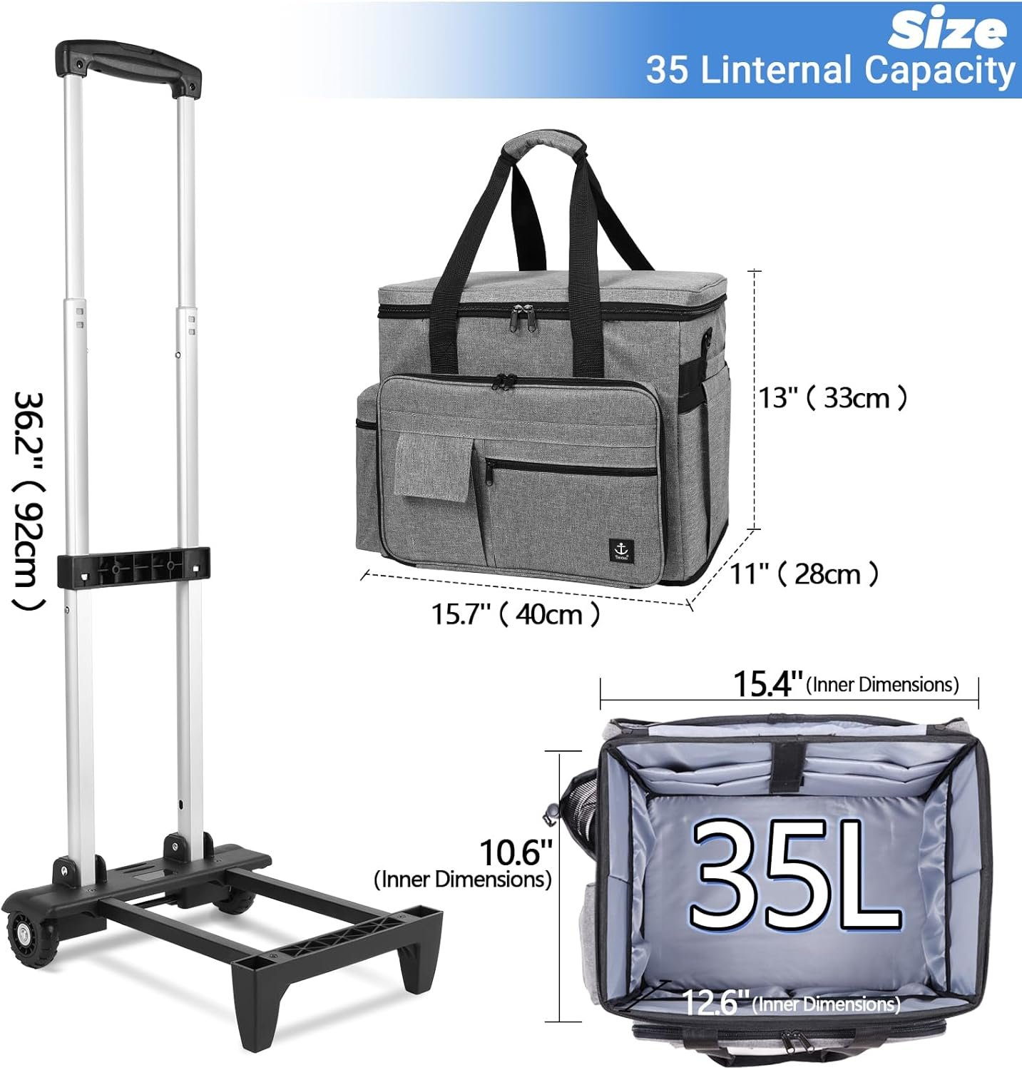 Rolling Teacher Bag, Rolling Briefcase with Detachable Trolley, Large capacity rolling bag with Laptop compartment, Adjustable Shoulder Strap, and Ample Storage Space - Image 5