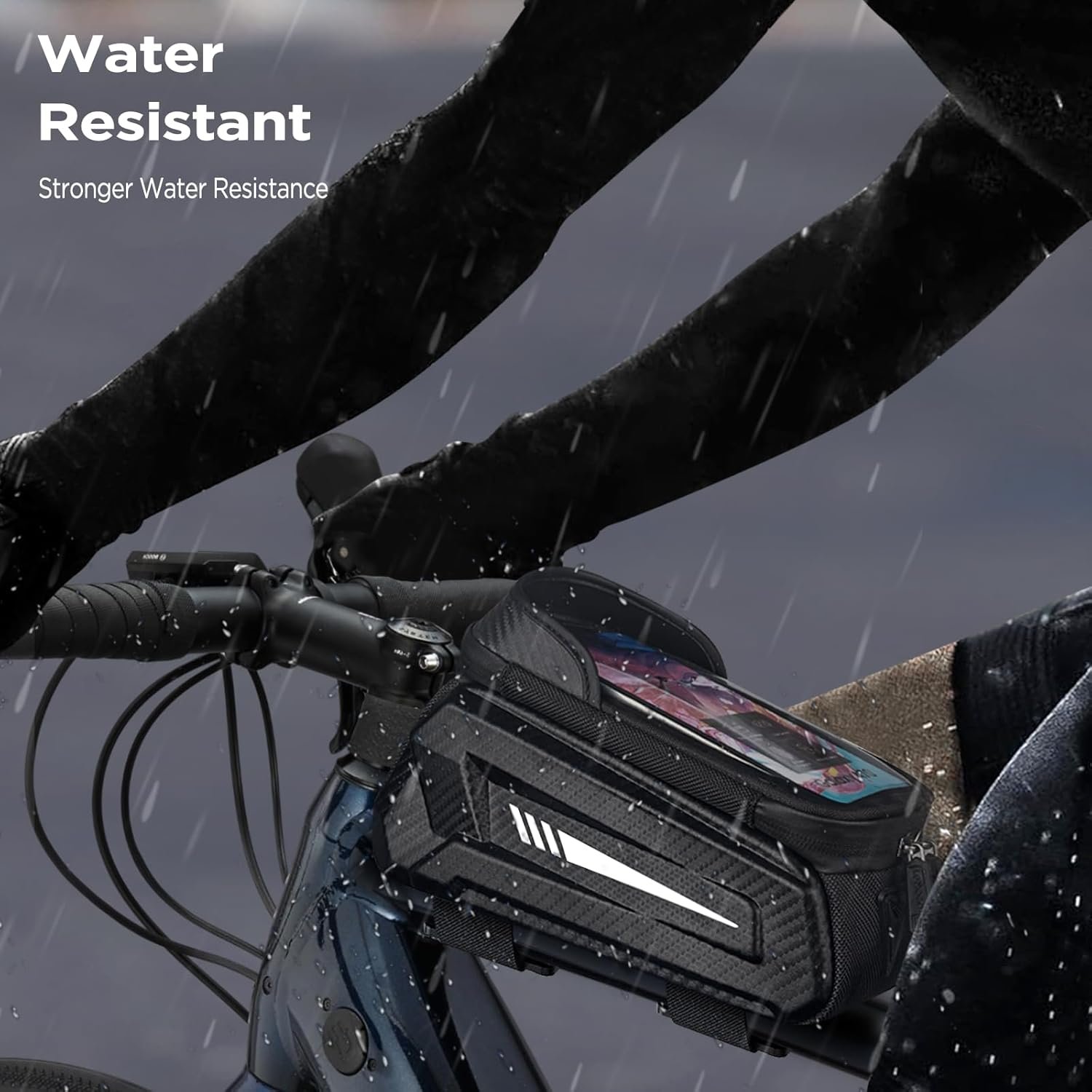 Bicycle Frame Bag Waterproof Handlebar Bag for Smartphones up to 7 Inch Mobile Phone Case Top Tube Bag with TPU Sensitive Touchscreen for Mountain Bikes, Road Bikes, Ebikes - Image 4