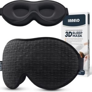 INNELO 3D Contoured Sleep Mask for Side Sleepers – 100% Light Blocking Sleeping Mask for Men & Women, Soft and No Pressure on Eyes – Airplane Blindfold, Night Eye Cover for Travel, Nap, Yoga, Black